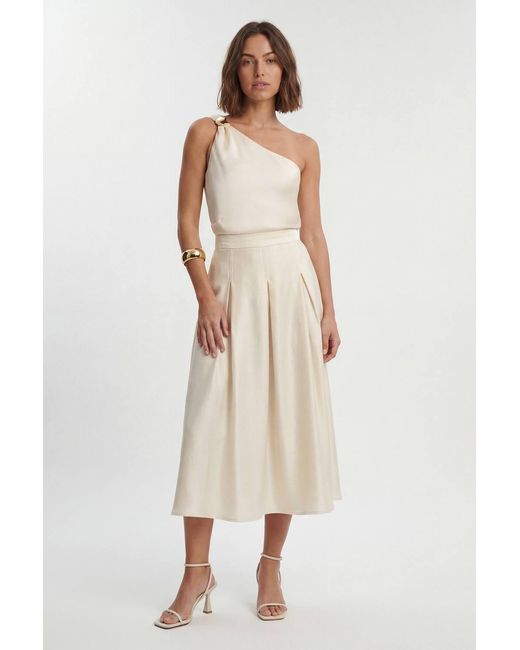 Karen Millen Natural Petite Hammered Satin One Shoulder Woven Top