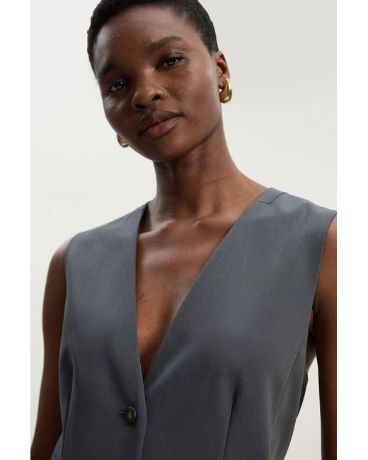 Karen Millen Blue Tailored Twill Essential Single Breasted Waistcoat