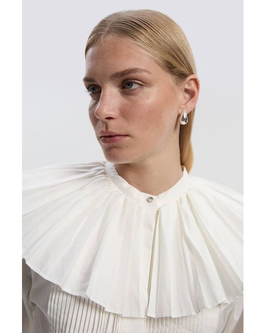 Karen Millen White Petite Cotton Poplin Pleat Detail Woven Shirt