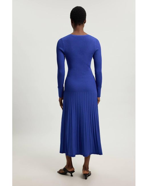 Karen Millen Blue Knit Pointelle Stitch Detail Midi Dress