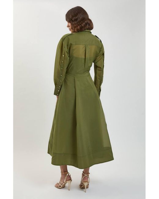 Karen Millen Green Trim Detail Organdie Midi Shirt Dress