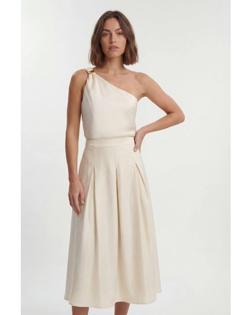 Karen Millen Natural Petite Hammered Satin One Shoulder Woven Top