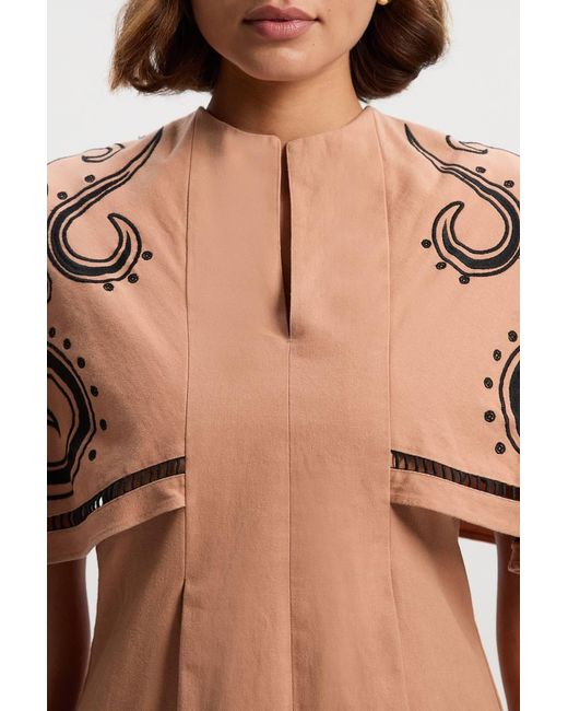 Karen Millen Black Petite Baroque Embroidered Cape Sleeve Woven Twill Top