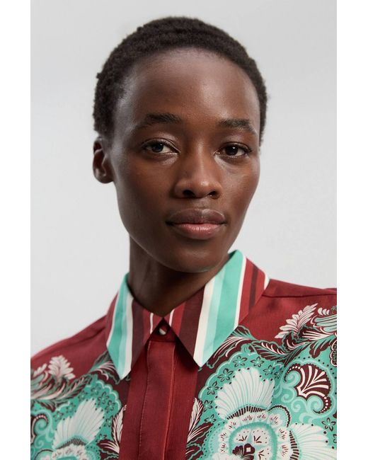 Karen Millen Mirrored Viscose Linen Print Woven Shirt