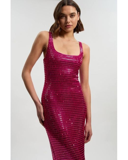 Karen Millen Red Premium Crystal Embellished Midi Dress