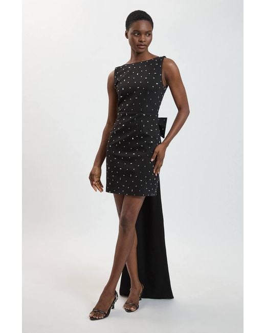 Karen Millen Black Embellished Bow Mini Dress With Embellished Detailing
