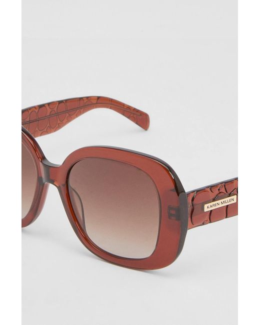 Karen Millen Brown Rounded Snake Effect Sunglasses