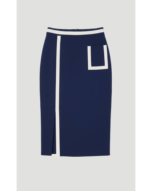 Karen Millen Blue Petite Compact Stretch Tipped Tailored Pencil Skirt