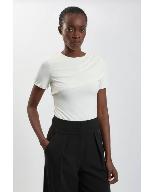 Karen Millen White Viscose Jersey Wrap Overlay Top