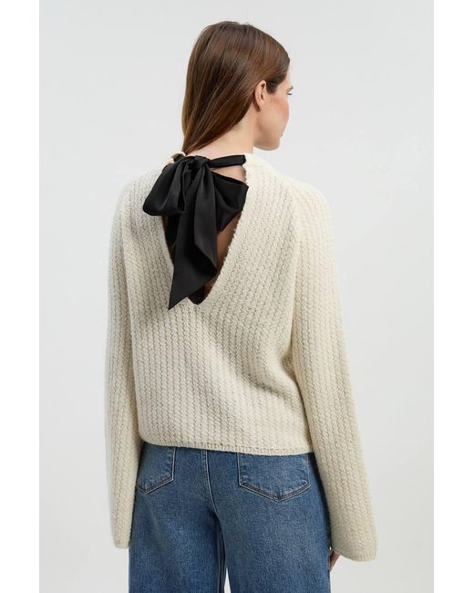 Karen Millen Blue Sequin Knit Tie Bow Jumper
