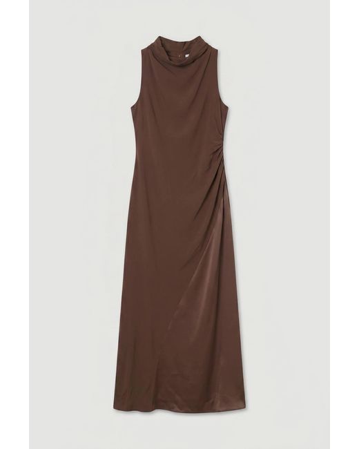 Karen Millen Gray Satin Viscose Drape Cowl Neck Maxi Dress