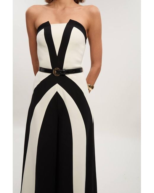 Karen Millen Blue Compact Stretch Colour Block Tailored Bandeau Jumpsuit