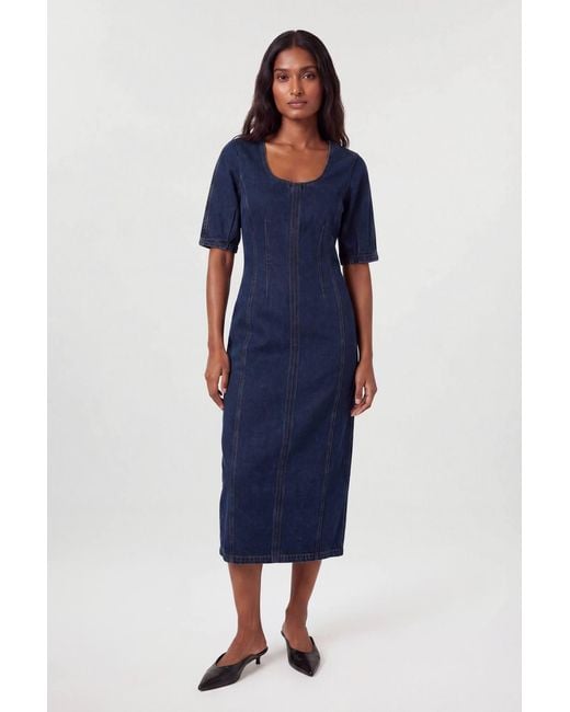 Karen Millen Blue Denim Zip Up Midi Dress