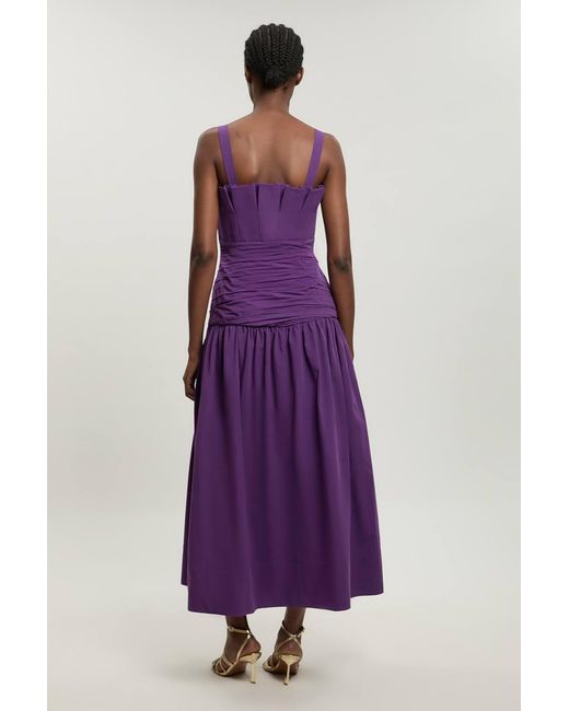 Karen Millen Purple Poplin Pleated Midi Dress
