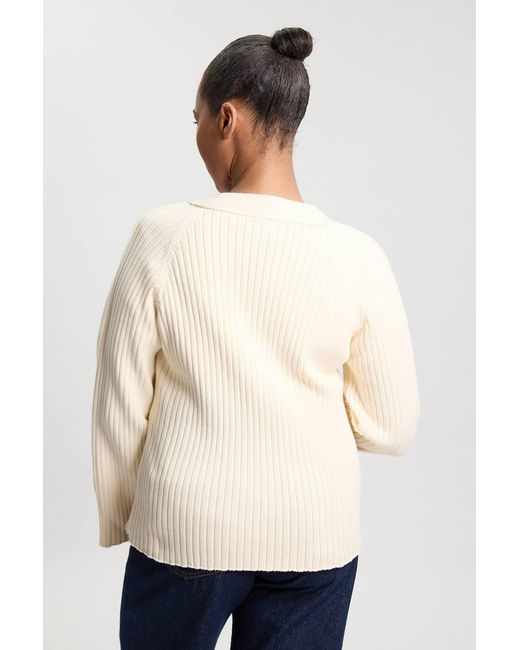 Karen Millen Natural Plus Size Cotton Knitted Button Cardigan Sweater