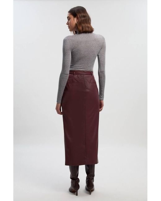 Karen Millen Purple Faux Leather Tailored Midi Pencil Skirt