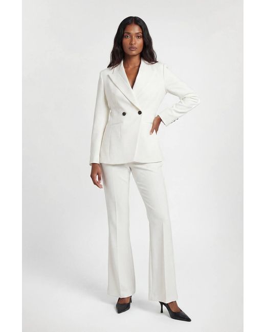 Karen Millen Natural Petite Compact Stretch Satin Side Tailored Straight Leg Trouser