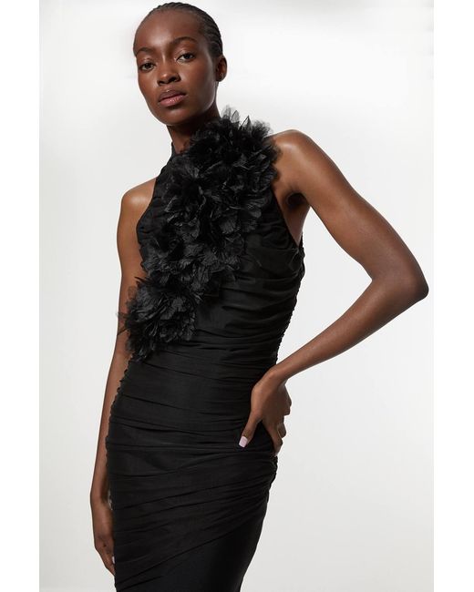 Karen Millen Black Gathered Fabric Bandage Knitted Maxi Dress