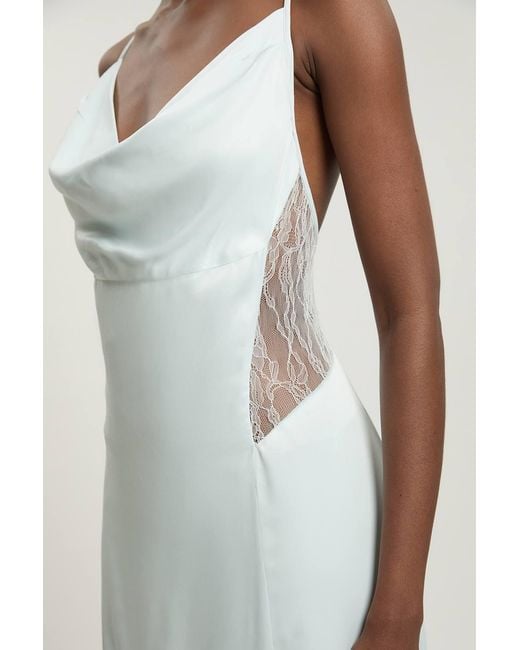 Karen Millen White Lace Insert Satin Viscose Bias Cut Maxi Dress