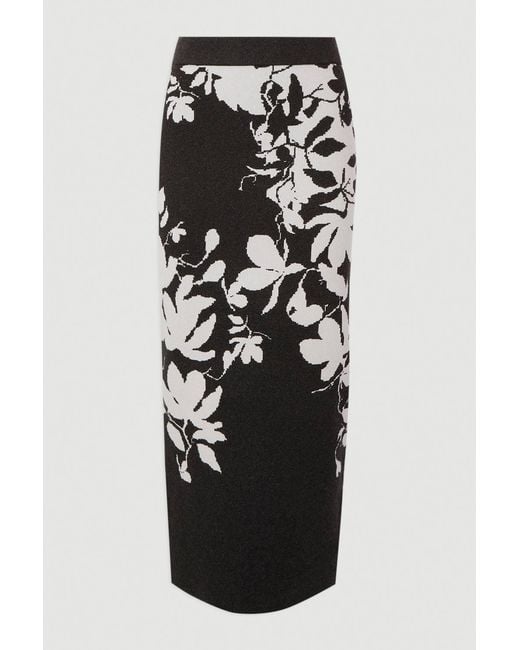 Karen Millen Gray Jacquard Floral Knitted Skirt