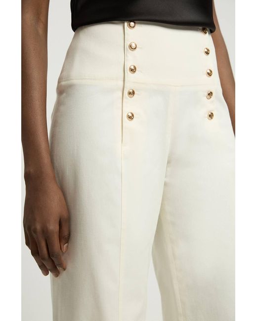 Karen Millen Natural Petite Cotton Tailored Button Detail Trousers