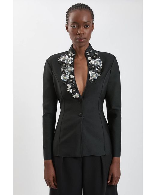 Karen Millen Black Embellished Figure Form Fitted Blazer Jacket