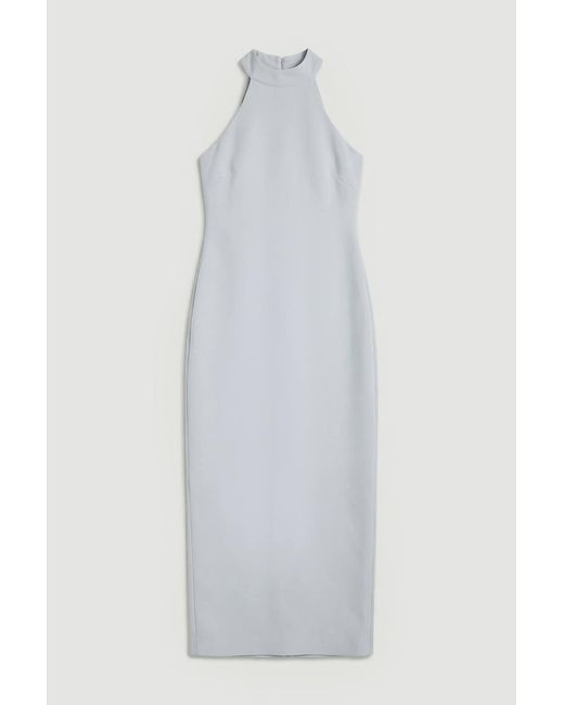 Karen Millen White Soft Tailored Halter Neck Open Back Maxi Dress
