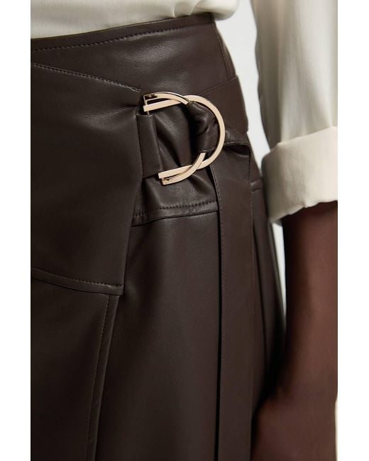Karen Millen White Faux Leather Tie Detail Wrap Midi Skirt