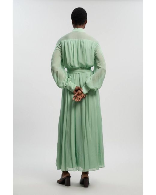 Karen Millen Green Viscose Georgette Woven Belted Maxi Dress