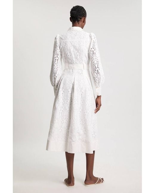 Karen Millen Natural Petite Cotton Cutwork Woven Shirt Midi Dress