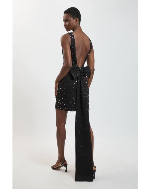 Karen Millen Black Embellished Bow Mini Dress With Embellished Detailing