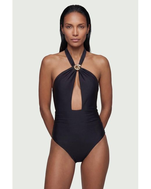 Karen Millen Blue Shell Hardware Halterneck Swimsuit