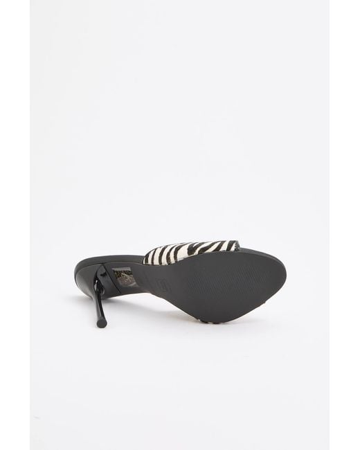 Karen Millen White Leather Pony Skin Print Peep Toe Mule