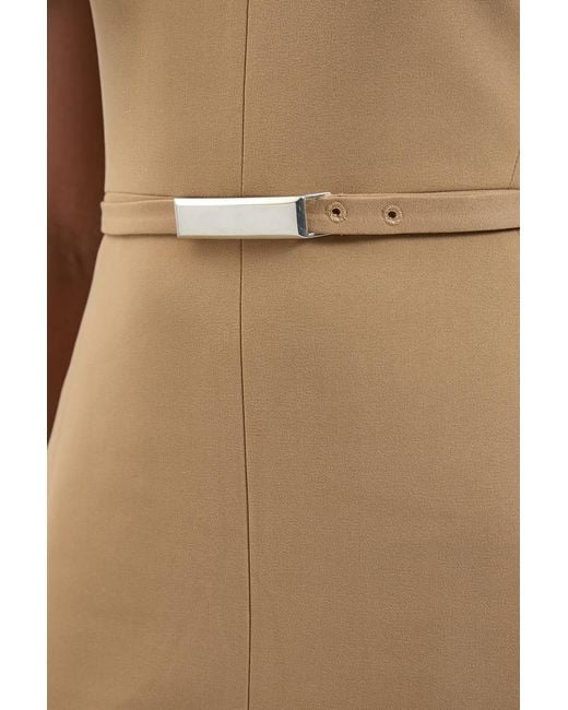 Karen Millen Natural Petite Compact Stretch Tailored Belted Midi Pencil Dress
