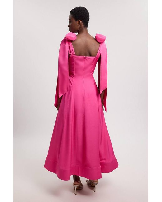 Karen Millen Pink Viscose Linen Tie Strap Woven Prom Dress
