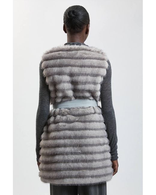 Karen Millen Gray Tipped Faux Fur Panelled Belted Gilet