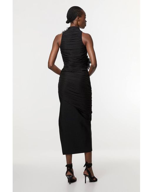 Karen Millen Black Gathered Fabric Bandage Knitted Maxi Dress