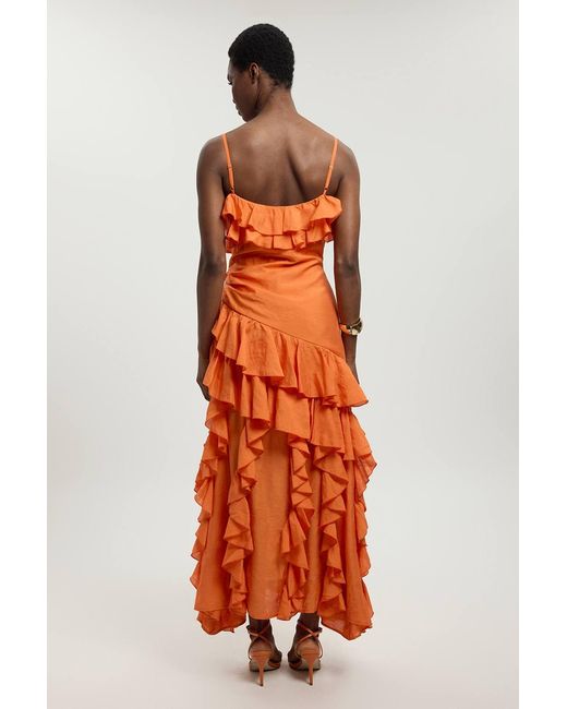 Karen Millen Orange Drama Frill Maxi Dress