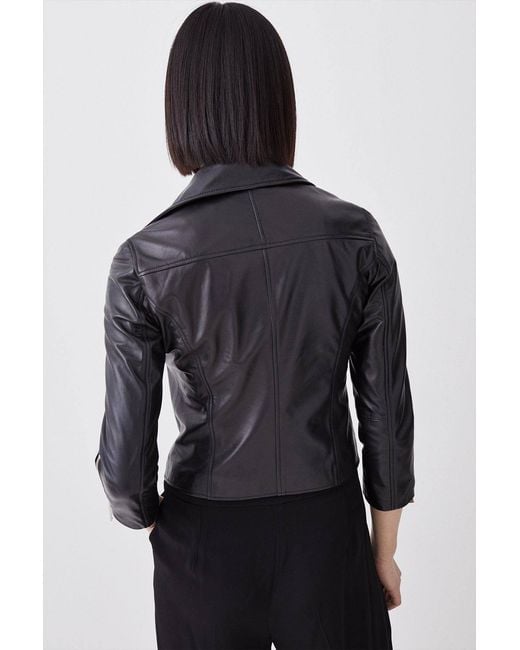 Karen Millen Black Leather Shrunken Biker Jacket