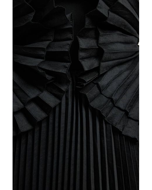 Karen Millen Black Plus Size Cotton Poplin Pleated Maxi Dress