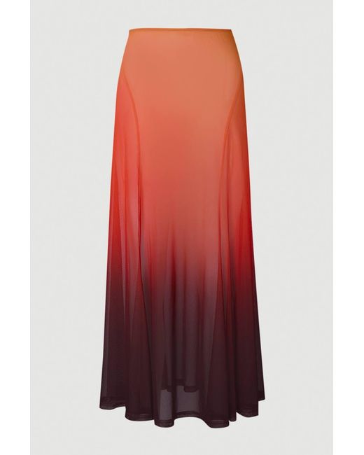 Karen Millen Red Ombre Sunset Mesh Godet Maxi Skirt
