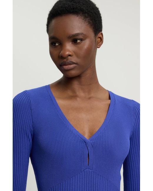 Karen Millen Blue Knit Pointelle Stitch Detail Midi Dress