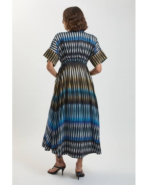 Karen Millen Blue Stripe Collared Woven Midi Dress
