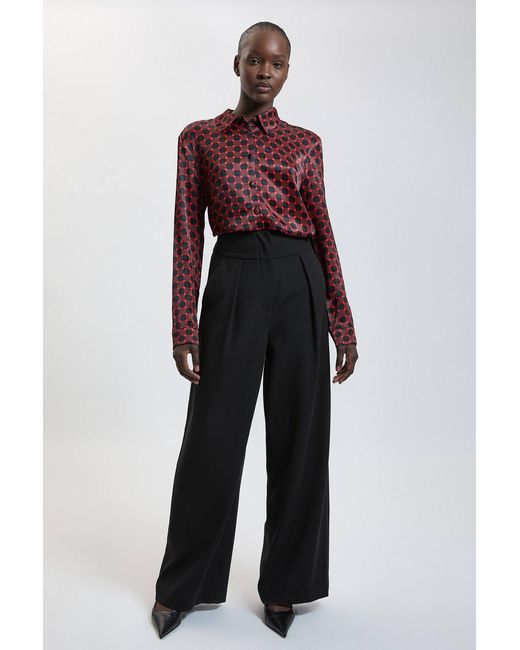 Karen Millen Red Satin Viscose Woven Printed Shirt