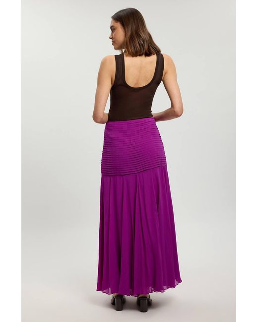 Karen Millen Purple Viscose Georgette Drop Hem Woven Maxi Skirt