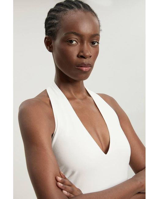 Karen Millen Natural Stretch Cotton Jersey Halter Bodysuit