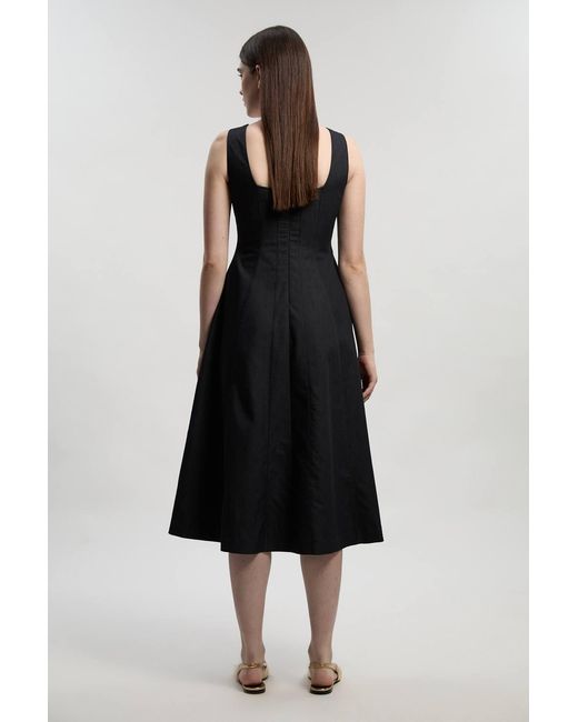 Karen Millen Black Tailored Denim Sleeveless Full Skirted Midi Dress