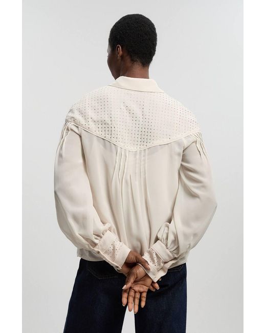 Karen Millen Blue Hotfix Studded Long Sleeve Woven Shirt