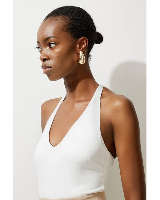 Karen Millen Natural Stretch Cotton Jersey Halter Bodysuit