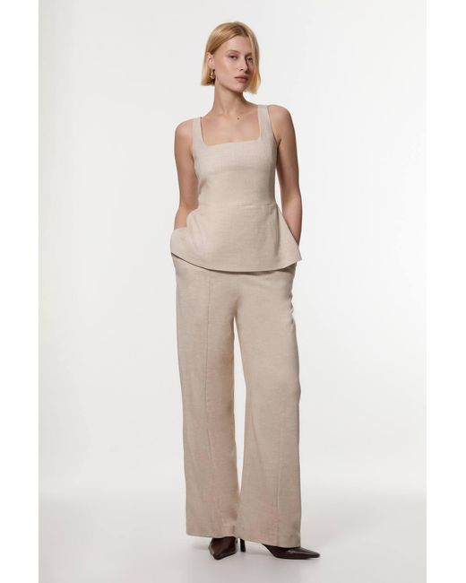 Karen Millen Natural Herringbone Wide Leg Tailored Jumpsuit